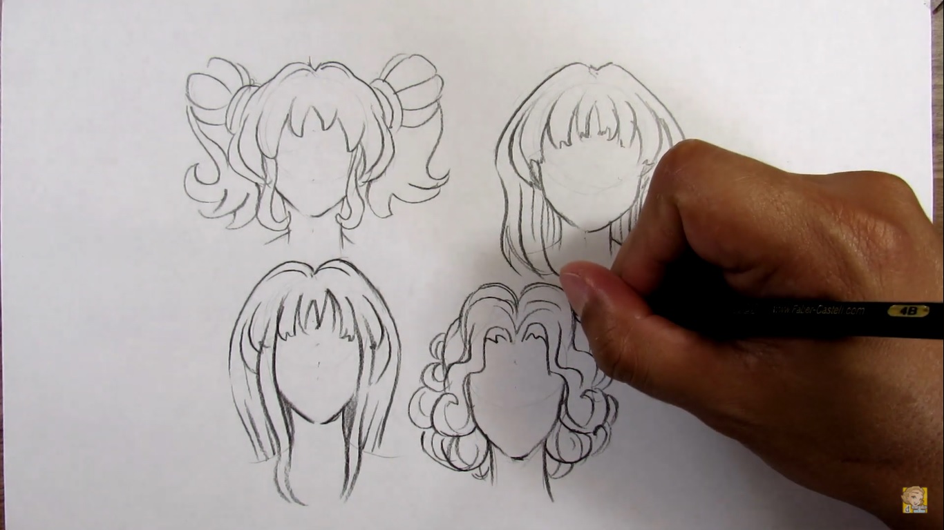 Como desenhar cabelo feminino Mangá - 4 tipos